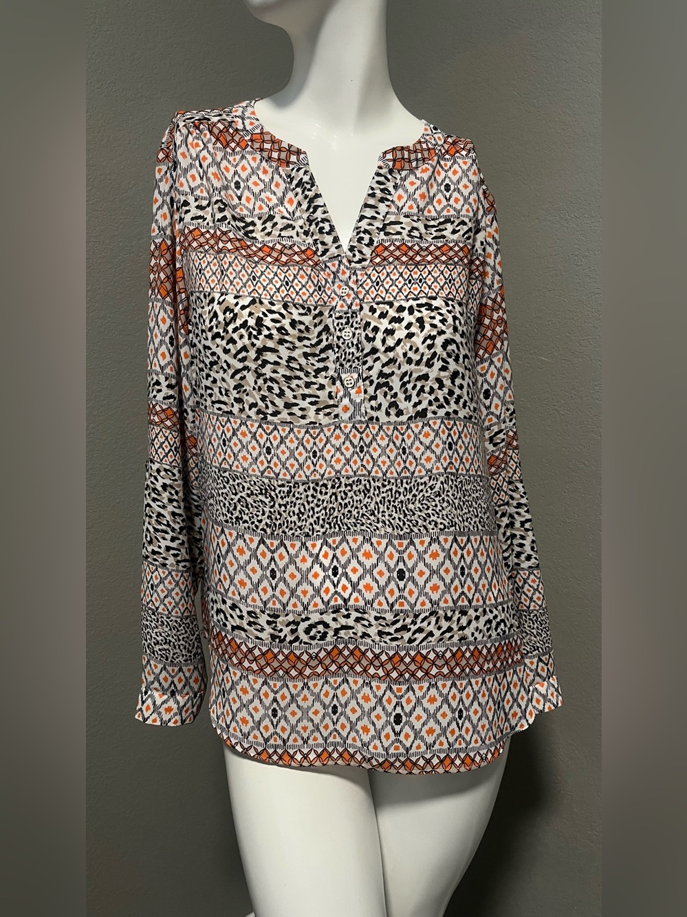 Zac & Rachel PETITE Women’s Multi-Print & Colors Long Roll Tab Sleeve Size PL